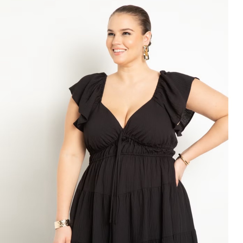 Eloquii Black Maxi Dress with Ruffle Sleeves